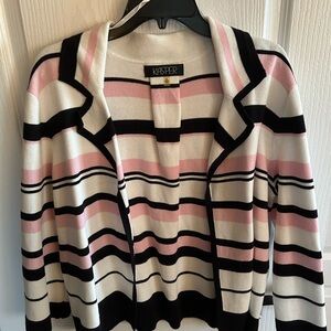 Kasper Women's Cardigan - Pink, Black, and White Stripes